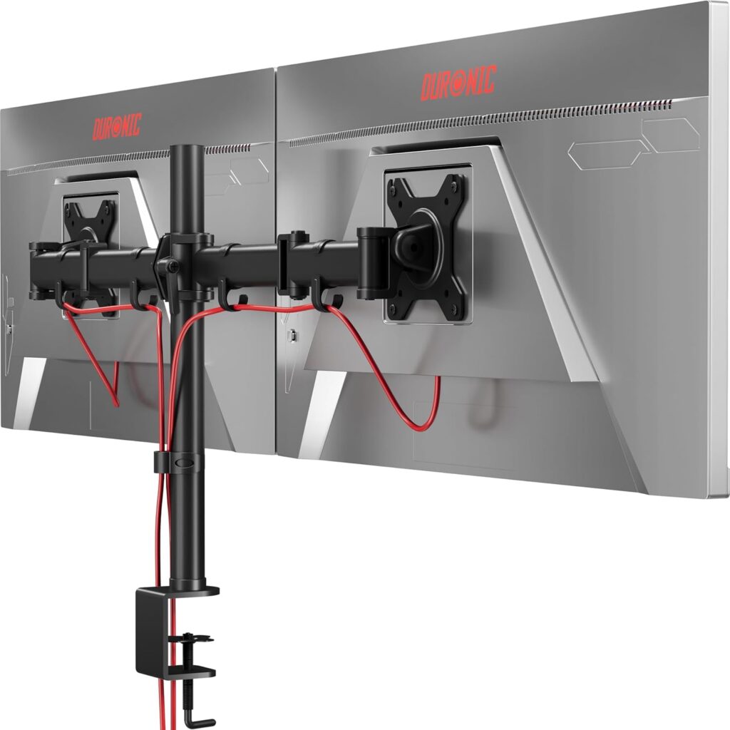 Duronic DM252 BK Monitorhalterung – kompakte, höhenverstellbare Tischhalterung für Bildschirme bis 27 Zoll