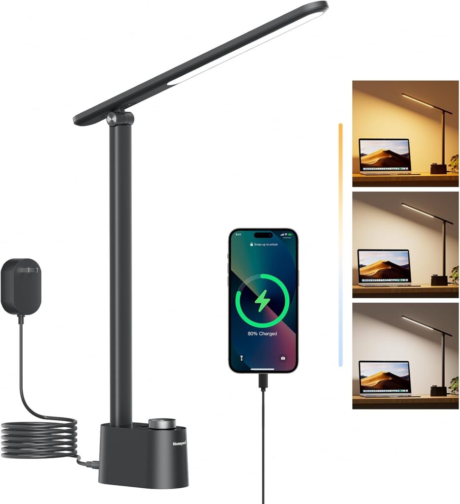 Honeywell LED Schreibtischlampe mit USB-Ladeanschlüssen und Sunturalux-Technologie
