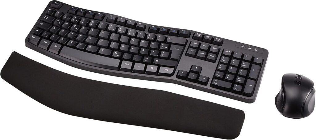 Amazon Basics ergonomisches Tastatur-Maus-Set kabellos mit Handballenauflage