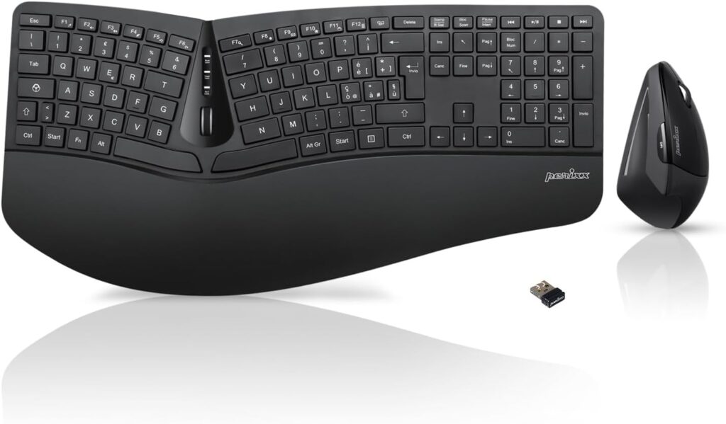 Perixx Periboard 512 ergonomische Tastatur mit geteiltem Layout und Handgelenkstütze